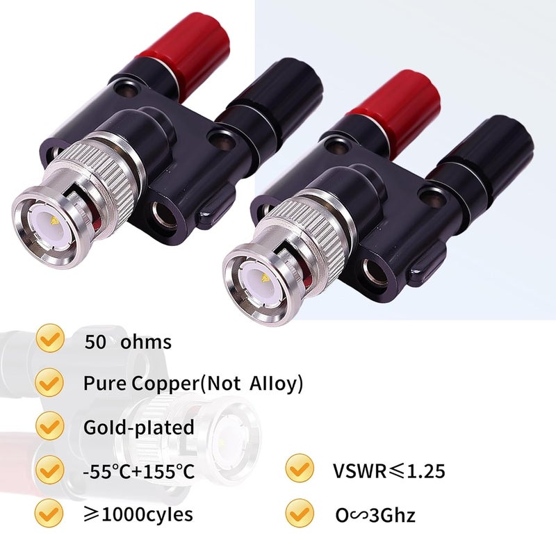 NARRIO 2Pcs BNC Male to 2X 4mm Dual Banana Female Jack Socket Binding Post Coax Coaxial Splitter Connector BNC Banana Adapter for HF Radio Antennas Oscilloscope DVM - Image 3